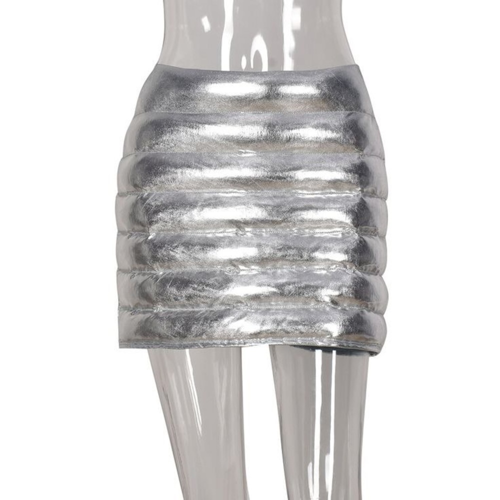 Silver futuristic puff mini skirt